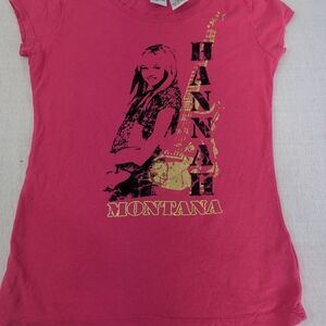 Miley Cyrus Hannah Montana Pink Cap Sleeve TEE with Gold Graphics L (10-12)